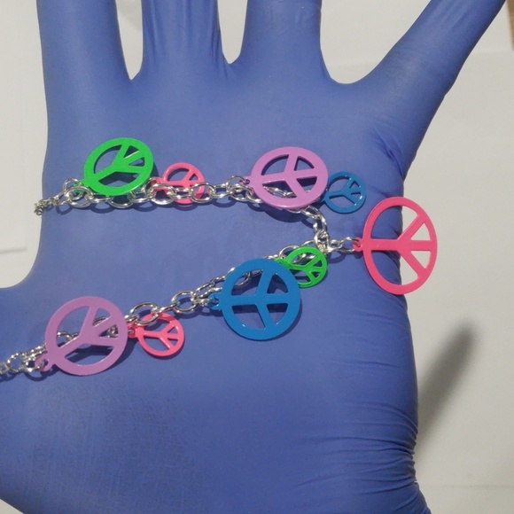 Silver-tone Necklace Colorful Peace Symbol Charms - Women's Fashion Jewelry - Picture 6 of 6